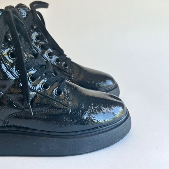 H&M Black Patent Leather Quilted Combat Boots size EUR 41, US 10.5 - Picture 4 of 14